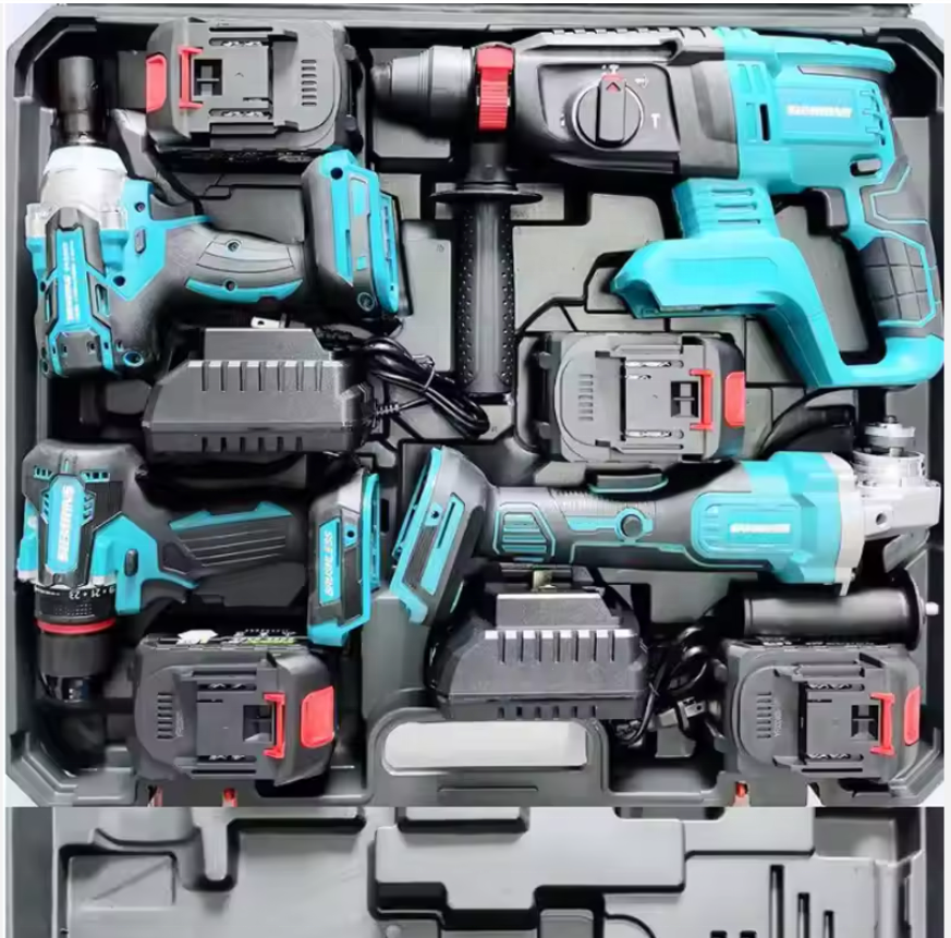 48V High-Performance Industrial Grade Cordless 4 in 1 Brushless Power Tool Set Drill Set 4 10-Cell Battery 2 Chargers