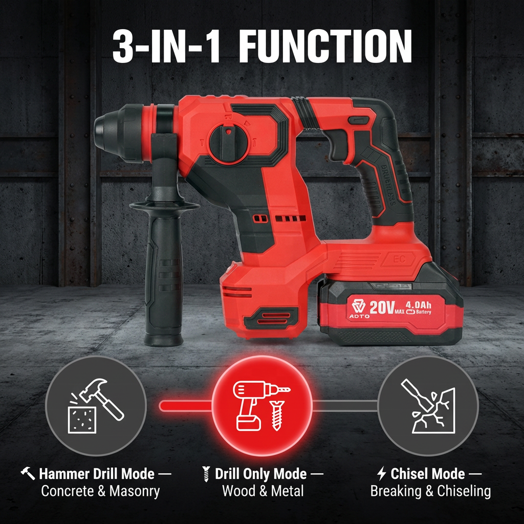 Industrial 20V Brushless Rotary Hammer 2.2J Impact Energy Professional Contractor Series Cordless Impact Drill for Concrete