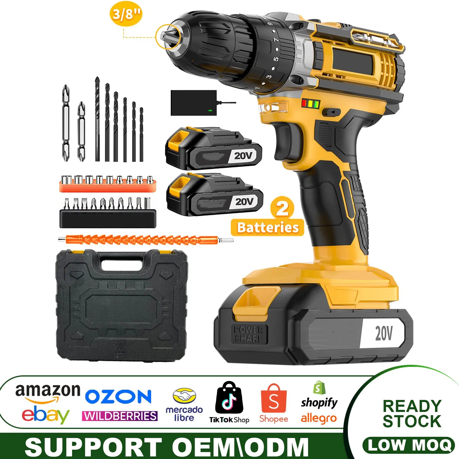 New OEM Support Factory Direct Cordless Impact Drill Set 35N.m Dual Speed 10MM Electric Power Toolkit for Wood Concrete