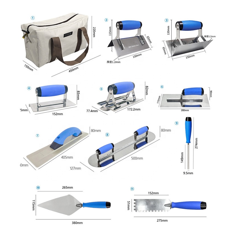 10pcs Stainless Steel Masonry Hand Tool Set with Brick Cutter &amp; Corner Trowel for DIY Bricklaying &amp; Construction