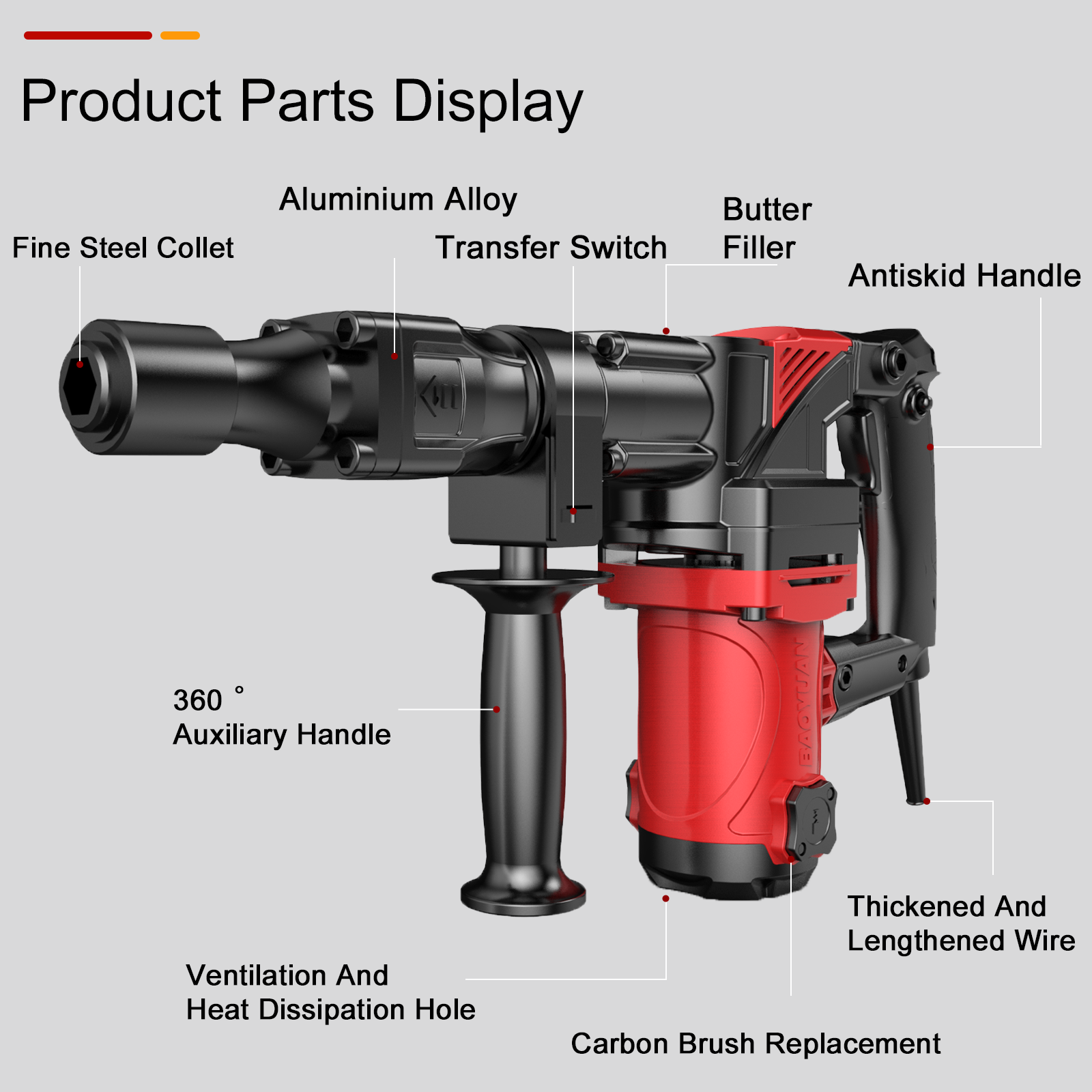 Heavy Duty Industrial Rotary Hammer Drill Adjustable Electric Drill 220V Portable for Concrete Demolition Renovation Projects