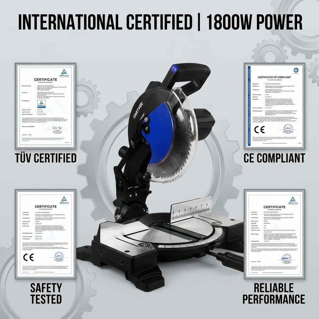 CARTVOX CT255-4D 10 Inch 1800W Compound Miter Saw 4800RPM CE Certified Heavy Duty Wood Aluminum PVC Cutter Factory OEM ODM