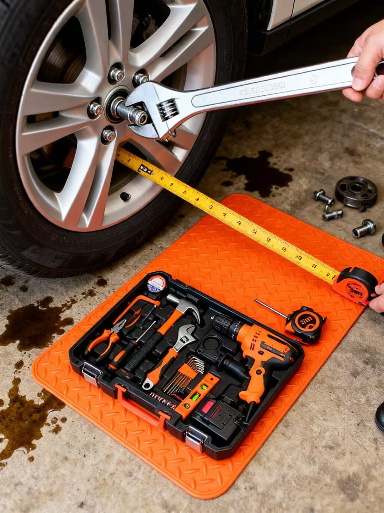 Battery Powered Cordless Plastic Box Combo Kit 4 In 1 Brushless Impact Wrench Angle Grinder Hammer Drill Power Tool Set