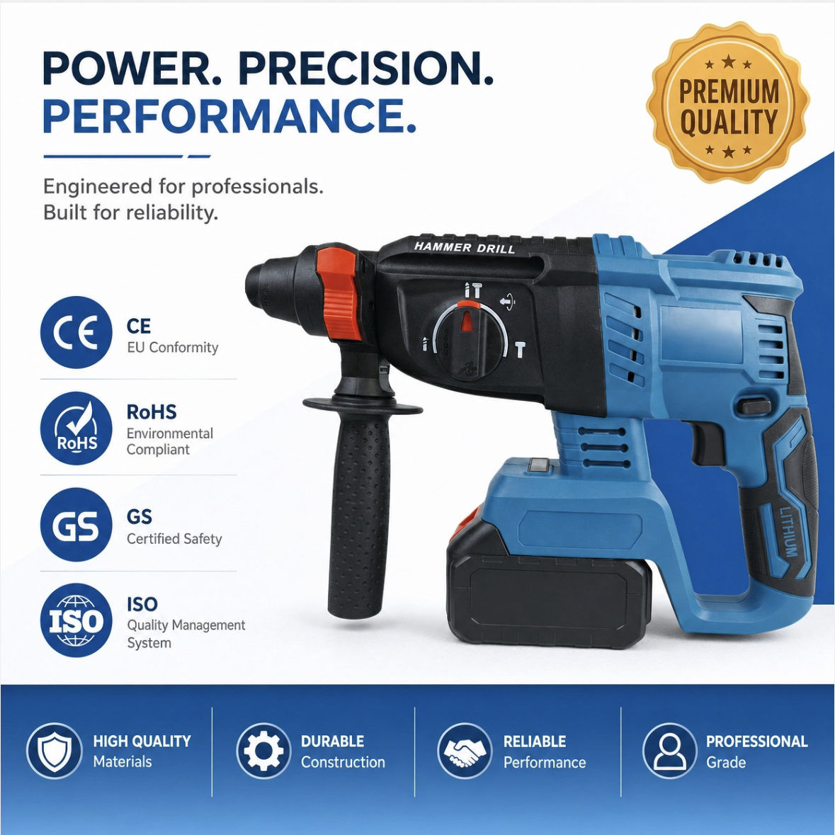 5-in-1 Cordless Electrical Power Tool Combo Kit Electric Drill Circular Saw Grinder More-Lithium Battery Hard Case for Home