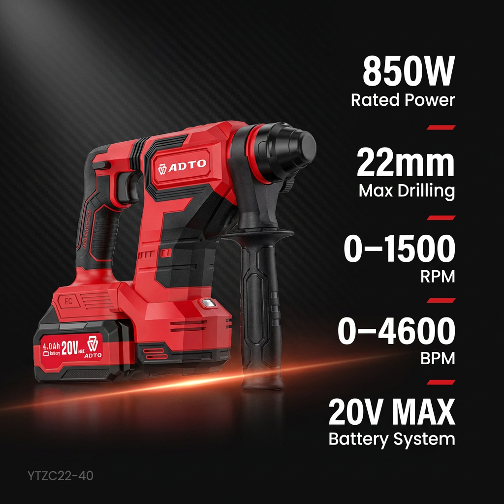 Industrial 20V Brushless Rotary Hammer 2.2J Impact Energy Professional Contractor Series Cordless Impact Drill for Concrete
