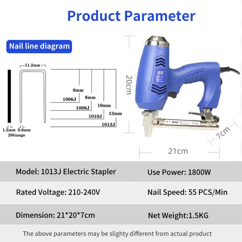 XINYI 1013J AC Electric Framing Nail Gun-DIY Woodworking Tool 210-240V 100pcs Capacity Aluminum Alloy Iron 3-Year Warranty