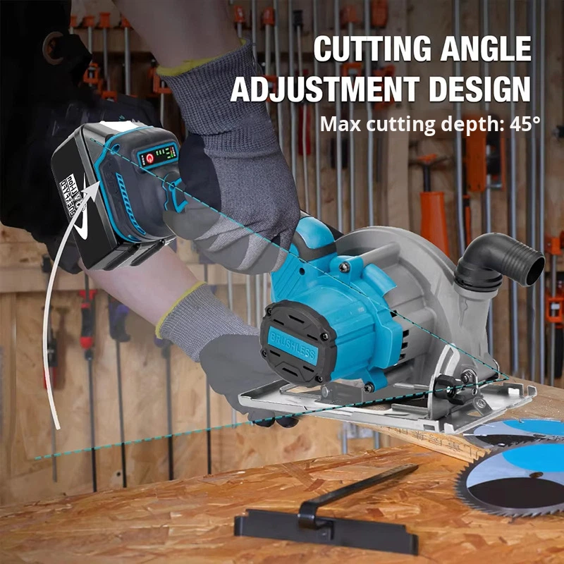 Cordless Electric Brushless Circular Saw Adjustable Wood Cutting Machine 6 Inch 150mm Handheld Woodworking Saw Lithium Battery
