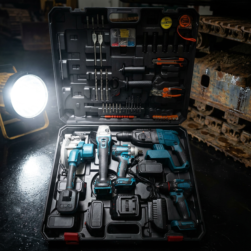 Comprehensive Contractor Grade Cordless Combo Kit with 5 Core Electric Tools and BMC Case for One Stop Site Projects