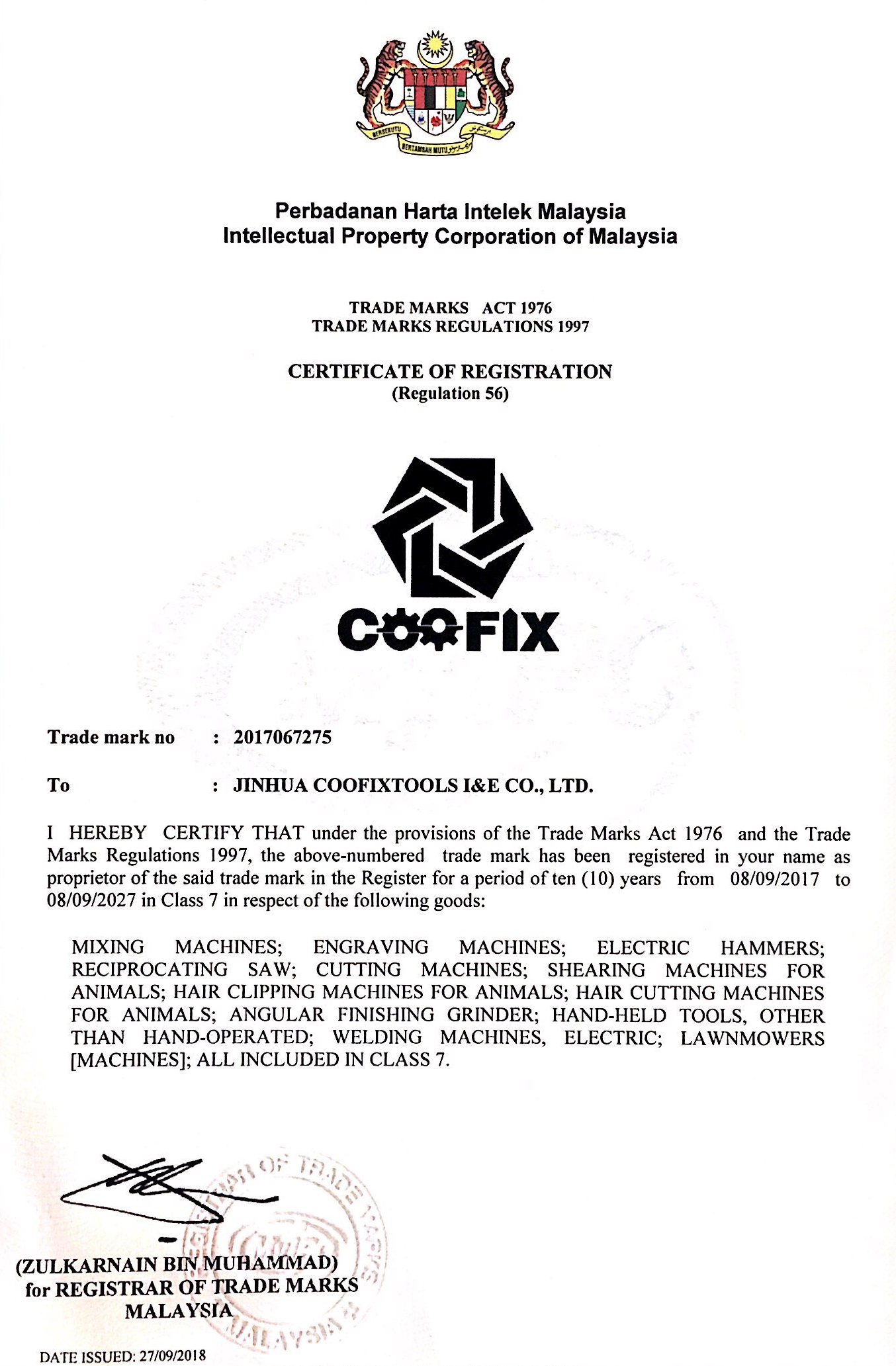 Registration Certificate