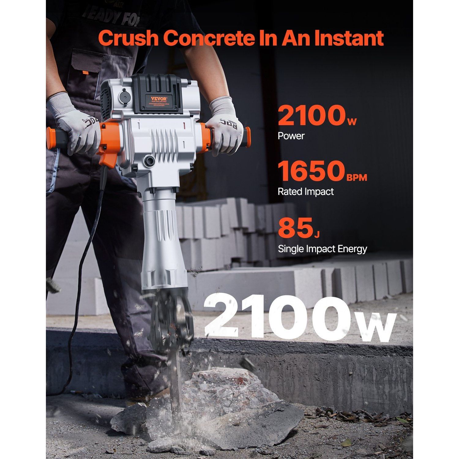Electric Hammer Demolition Jack Concrete Breaker 2100W SDS Max Aluminum Alloy Pistol Grip Professional Power Tool for Concrete