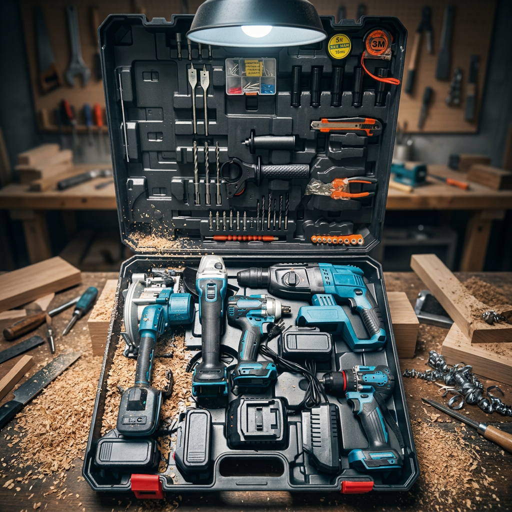 Comprehensive Contractor Grade Cordless Combo Kit with 5 Core Electric Tools and BMC Case for One Stop Site Projects
