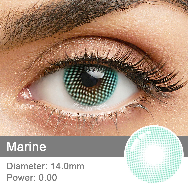 Most Natural Eye Contact Lenses Non-prescription Wholesale BeautyTone HD Marine Green Contact Lens for Blue Eyes