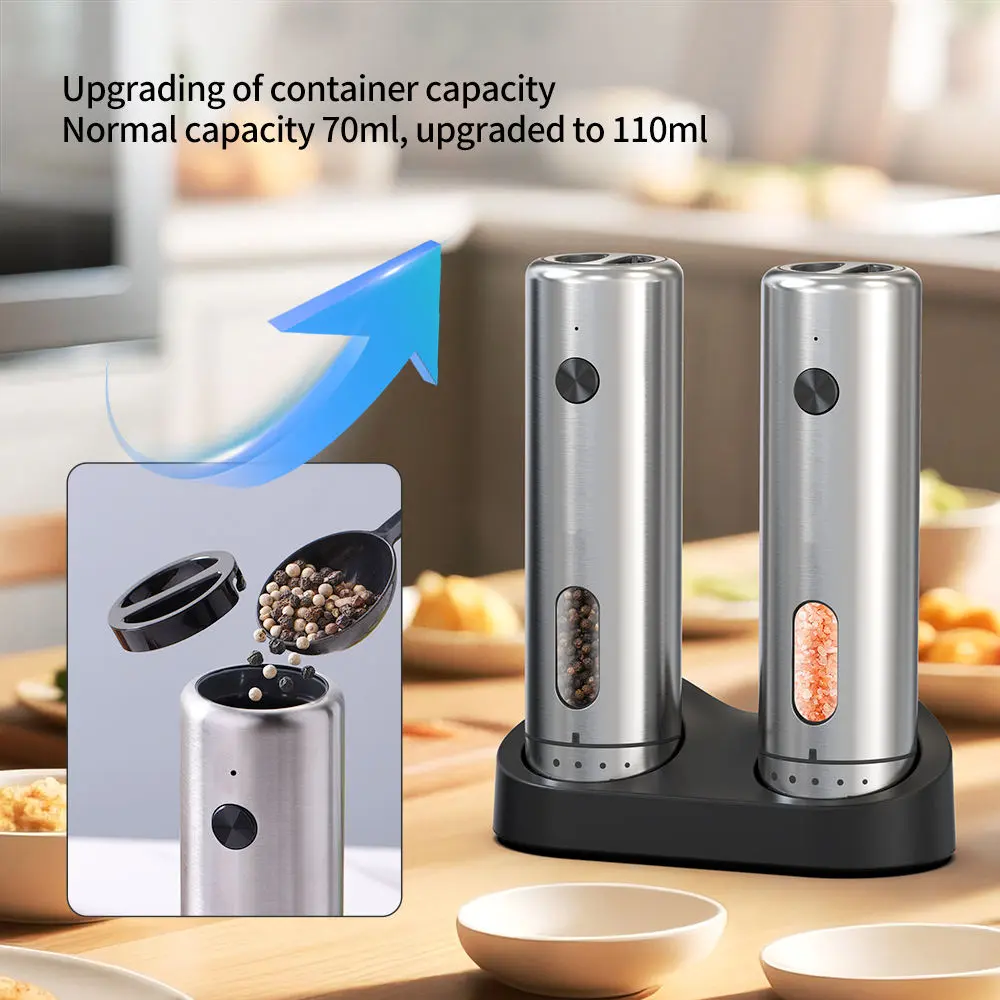 High-Quality New Electric Salt and Pepper Grinder Set with Charging Base and External Dial Suppliers, Supplier
