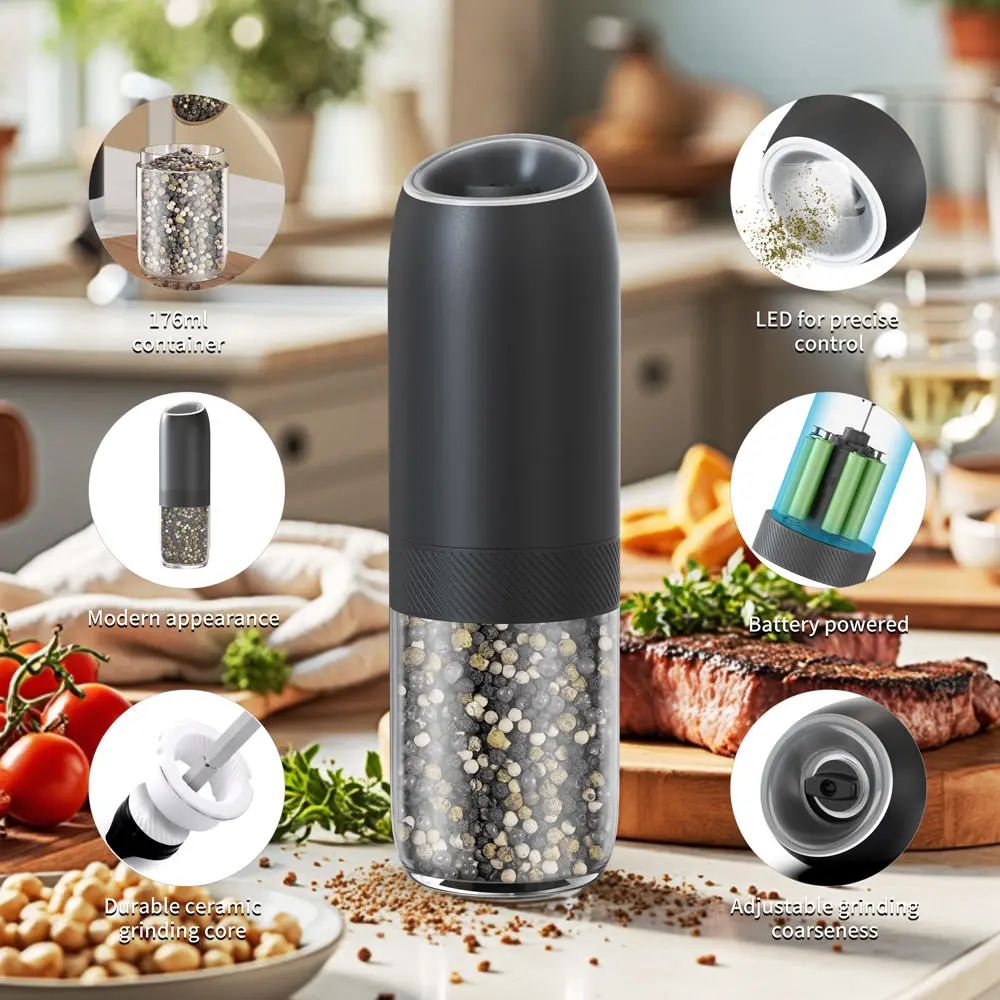OEM 2 Pack Plastic Gravity Electric Salt Pepper Grinder Set Supplier, Factories