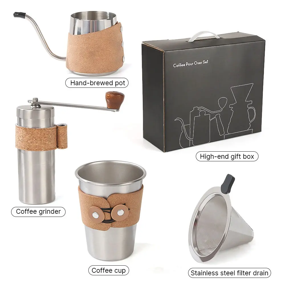 OEM Pour Over Coffee Set Manual Stainless Steel Coffee Cup Hand-brewed Pot Pot Filter Drain Manual Coffee Grinder Set Manufacturer, Suppliers