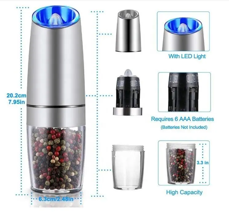 High-Quality Rechargeable Black Pepper Mill Grinder with Blue Light Stand Suppliers, Factories