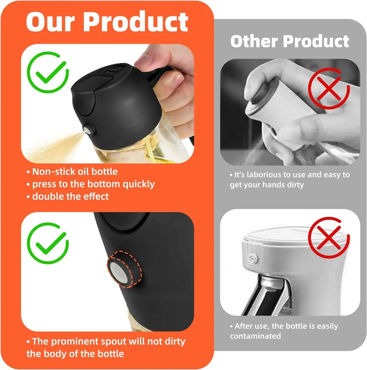 Wholesale 2 in 1 470ml Dispenser Bottle Glass Olive Oil Sprayer for Cooking Manufacturer, Supplier