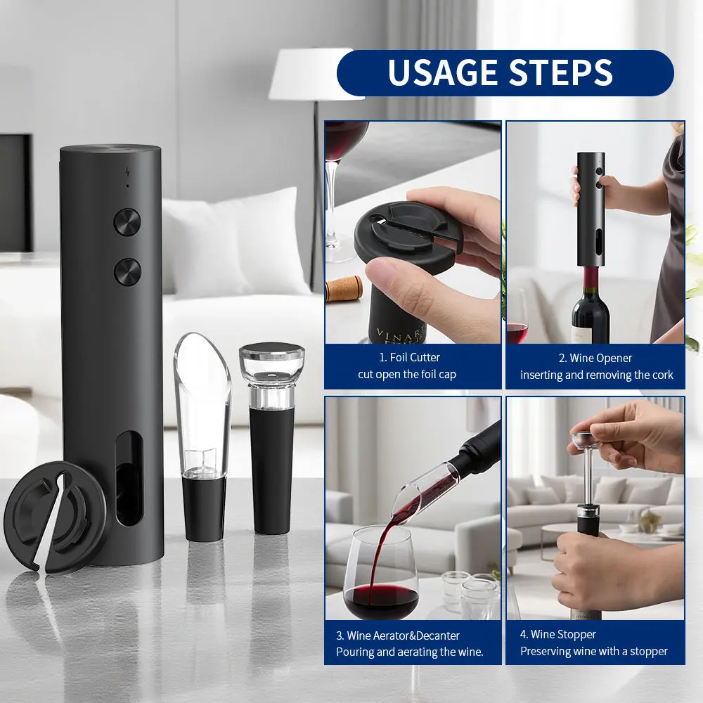 High-Quality Rechargeable Corkscrew Electric Wine Bottle Openers for Gifts Manufacturers, Factories