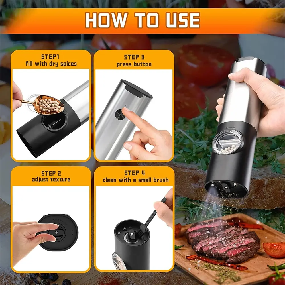 China Electric Pepper Grinders Automatic Rechargeable Salt and Pepper Mill Set Suppliers, Factories