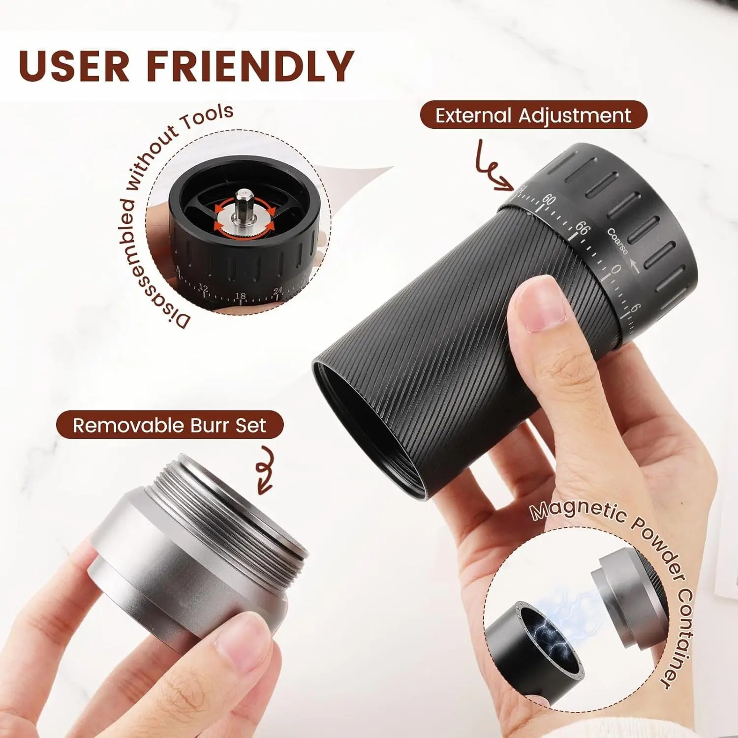 China 60 Levels Disassembley CNC Stainless Steel Conical Burr Mill Manual Coffee Grinder Manufacturers, Suppliers
