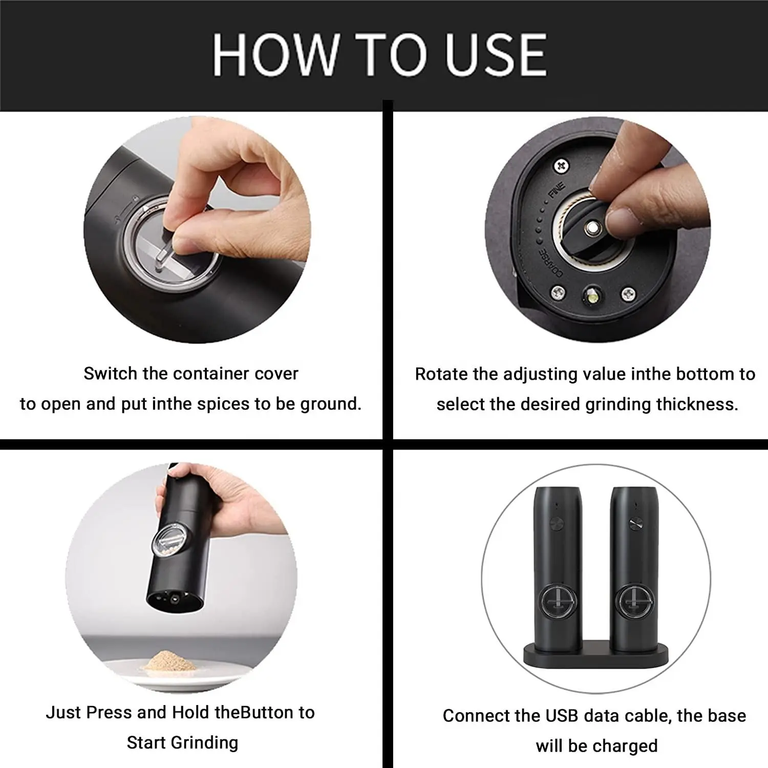 High-Quality Electric Rechargeable Salt and Pepper Grinder Mill Set with LED Light Manufacturer, Supplier