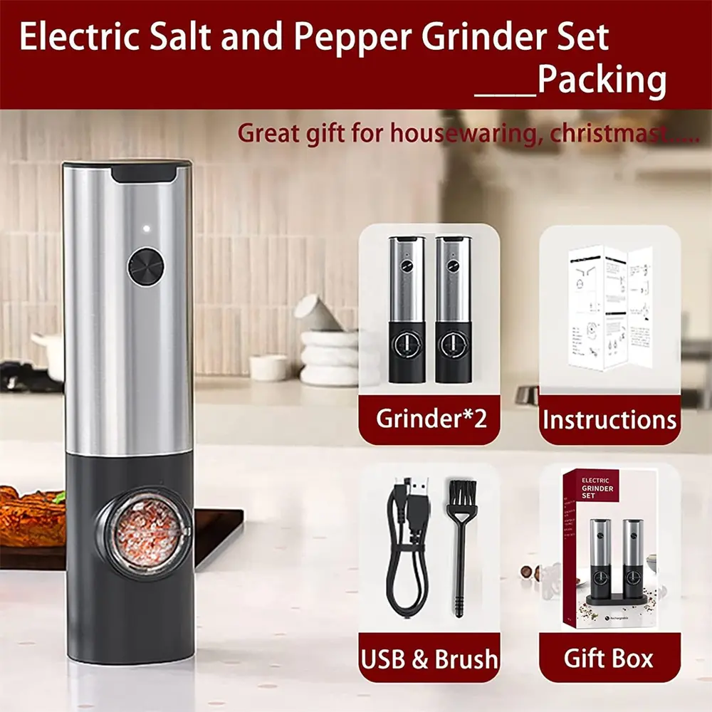 China Electric Pepper Grinders Automatic Rechargeable Salt and Pepper Mill Set Suppliers, Factories