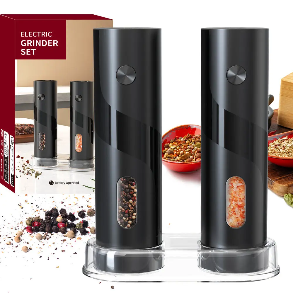 China Battery Powered Salt and Pepper Grinder Set with Storage Base & LED Light Supplier, Factory