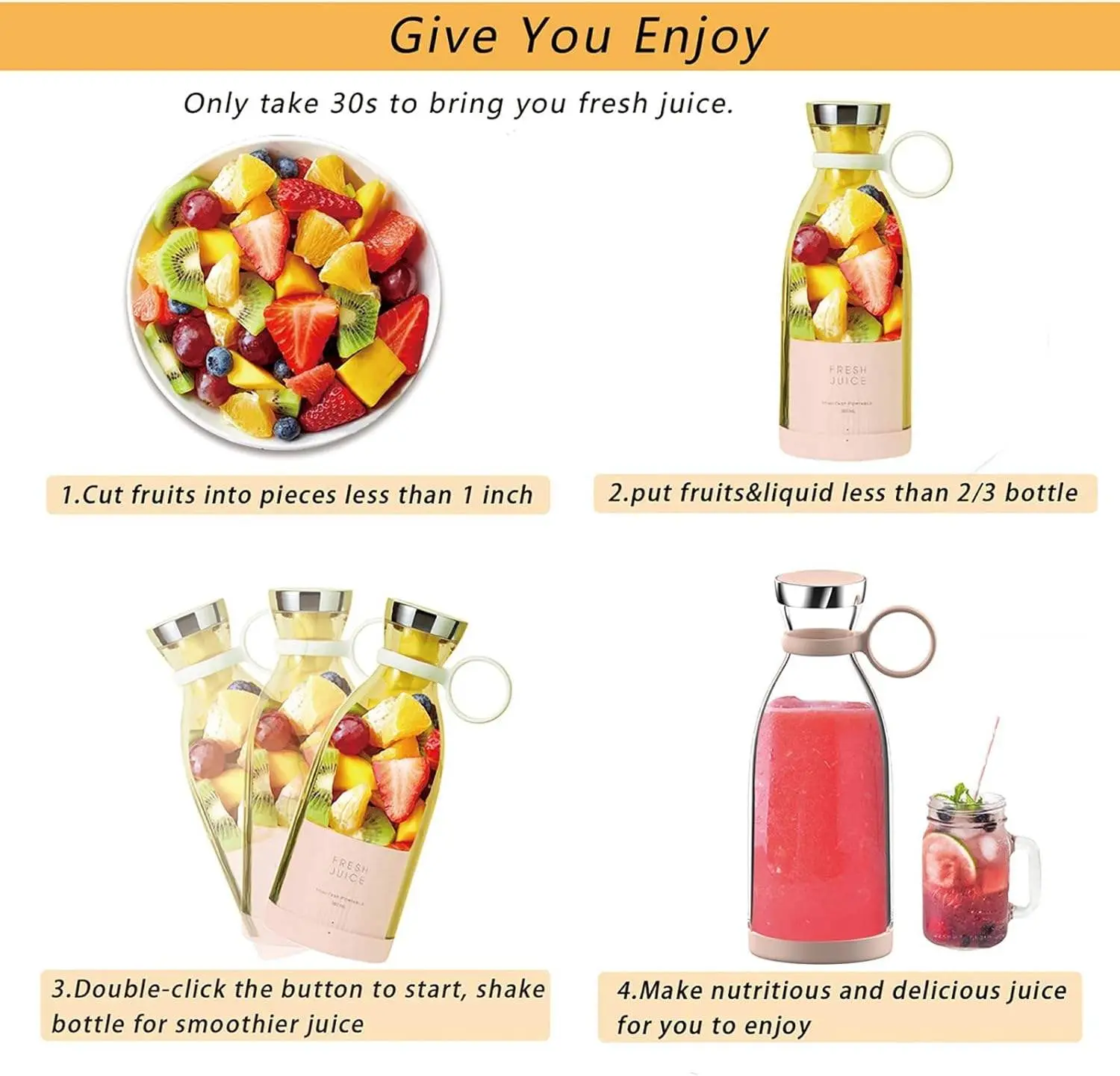 OEM Portable 350ML Wireless Rechargeable USB Juicer Cup Blender Manufacturer, Factories