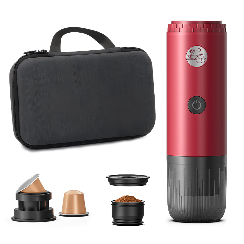 Red portable coffee machine