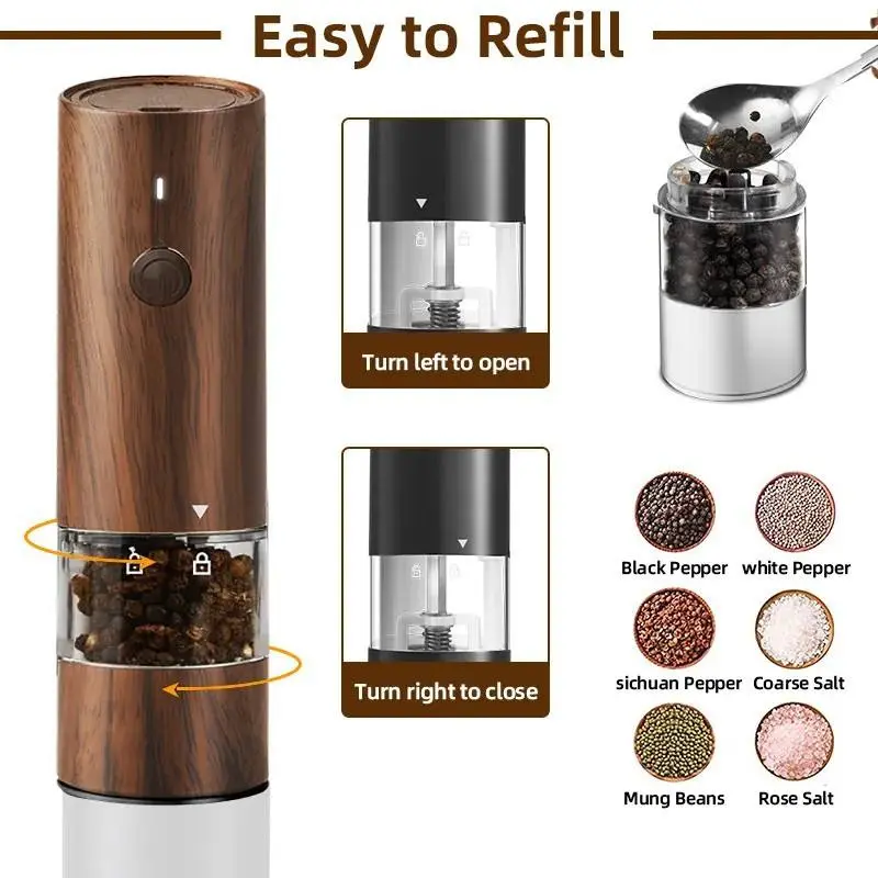OEM New Wooden Color Salt Pepper Grinder Set USB Rechargeable Electric Pepper Mill With Light Factories, Factory