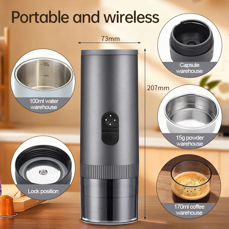 China Self-Heating Capsules & Ground Travel Portable Espresso Maker with USB-C for Camping Manufacturer, Supplier