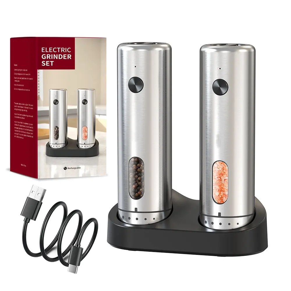 High-Quality New Electric Salt and Pepper Grinder Set with Charging Base and External Dial Suppliers, Supplier