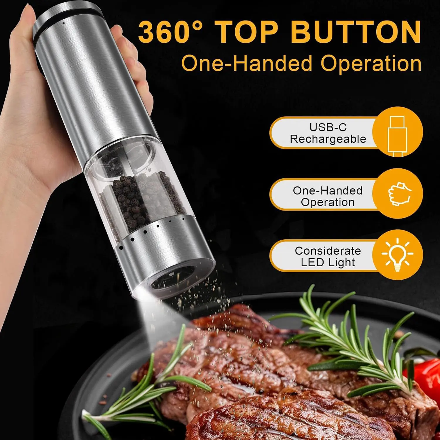 High-Quality Salt and Pepper Grinder Set USB Rechargeable With Led Light Suppliers, Supplier