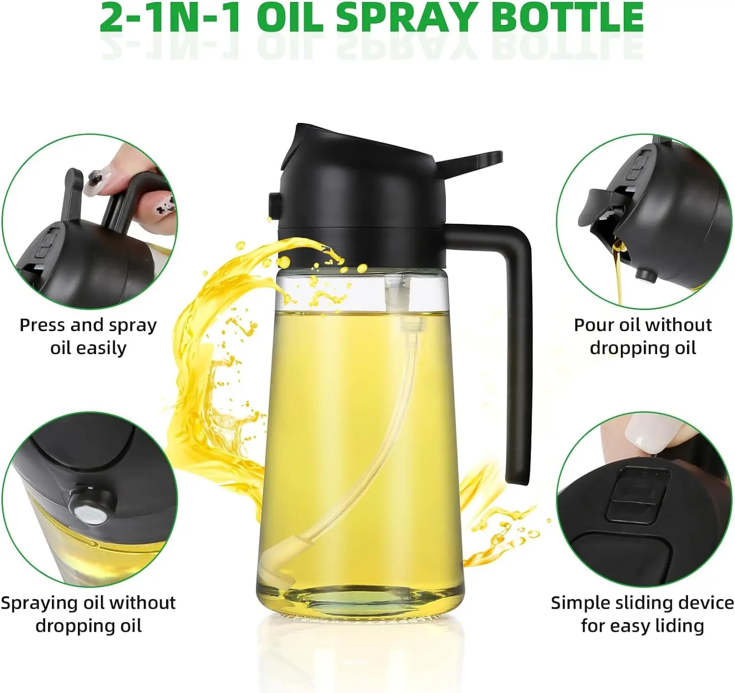 Wholesale 2 in 1 470ml Dispenser Bottle Glass Olive Oil Sprayer for Cooking Manufacturer, Supplier