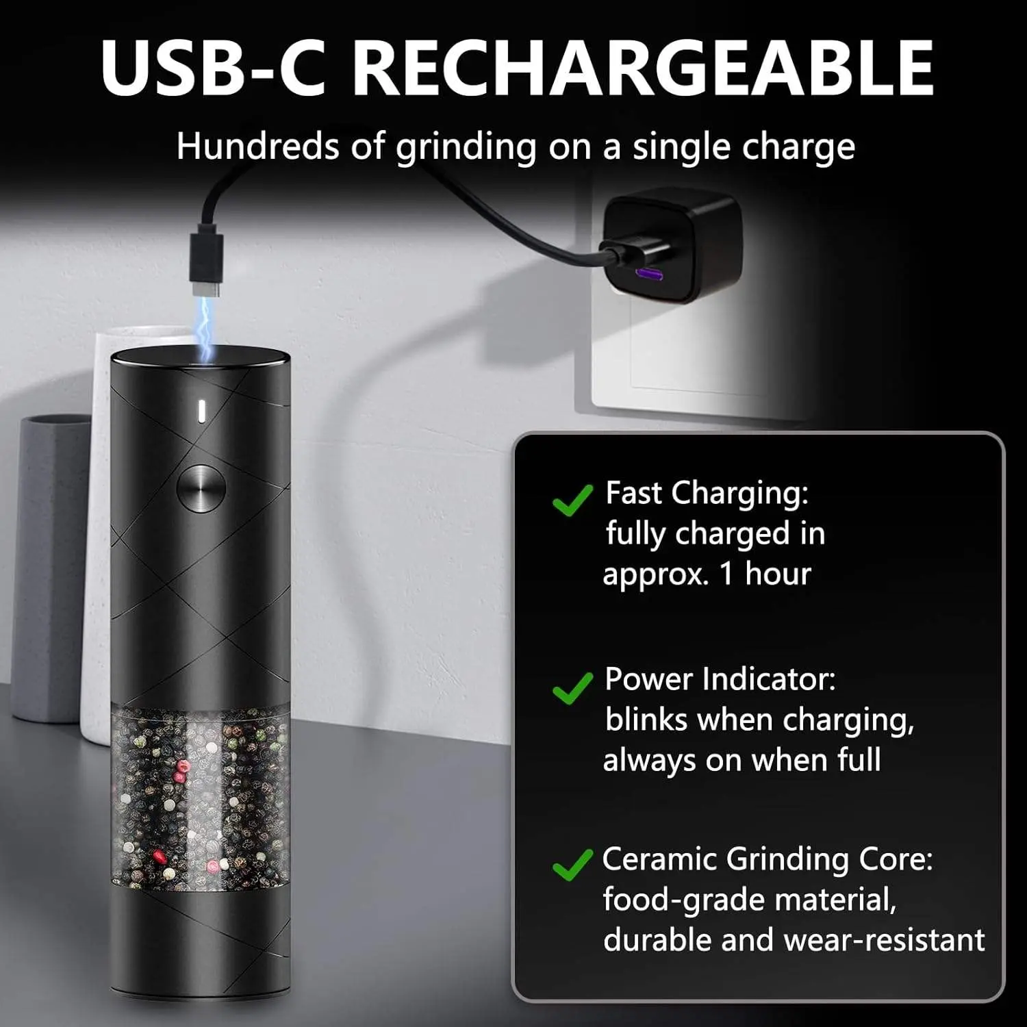 Wholesale Electric Salt Pepper Grinder Set USB Rechargeable Warm LED Light Suppliers, Factories