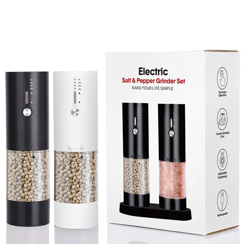 OEM Electric USB Rechargeable 118ML Ceramic Burr Salt Pepper Grinder Set Base LED Factories, Factory