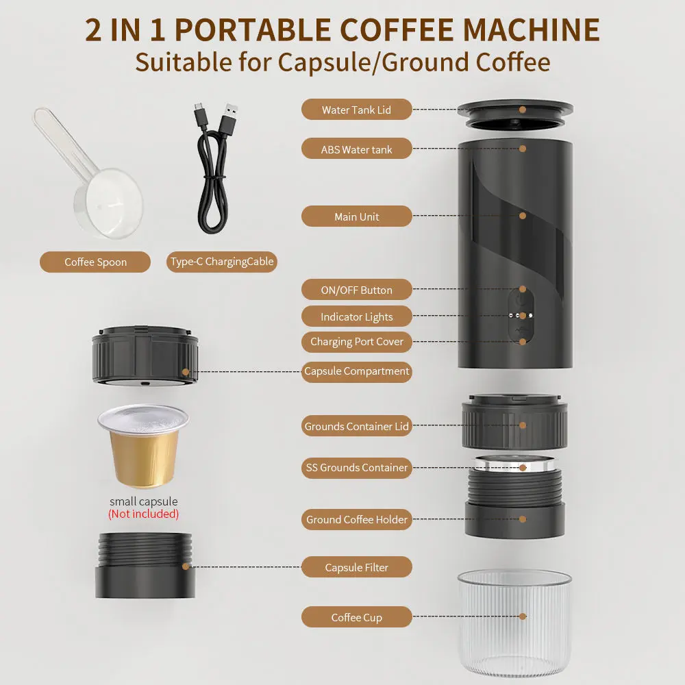 High-Quality Car Travel Portable USB -C Electric Espresso Coffee Maker for Camping Manufacturer, Supplier