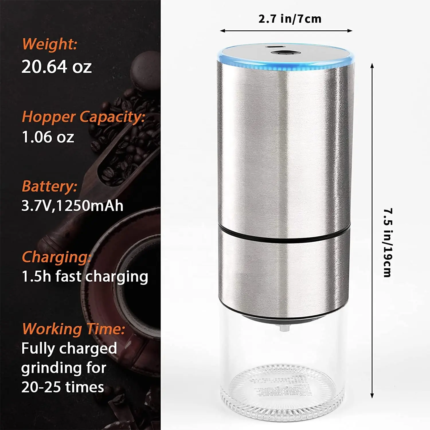 High-Quality Portable USB Rechargeable Cordless Turkey Coffee Grinder With Stainless Steel Burr Manufacturers, Suppliers