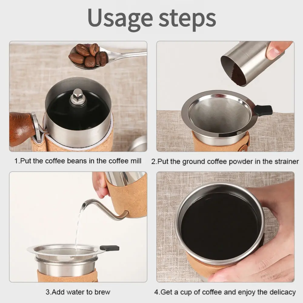 OEM Pour Over Coffee Set Manual Stainless Steel Coffee Cup Hand-brewed Pot Pot Filter Drain Manual Coffee Grinder Set Manufacturer, Suppliers