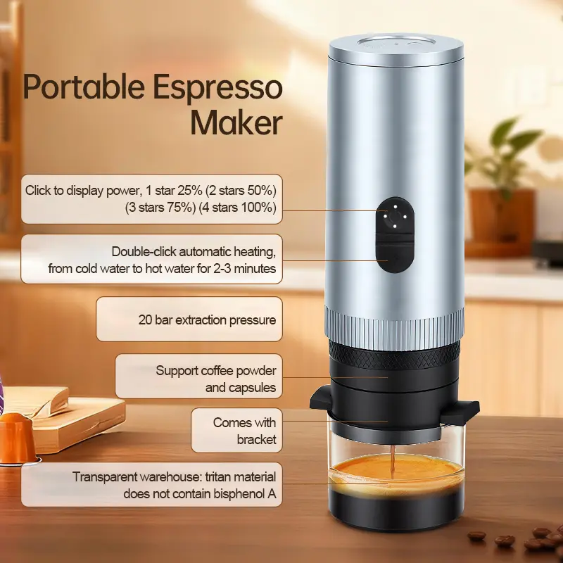 China Self-Heating Capsules & Ground Travel Portable Espresso Maker with USB-C for Camping Manufacturer, Supplier