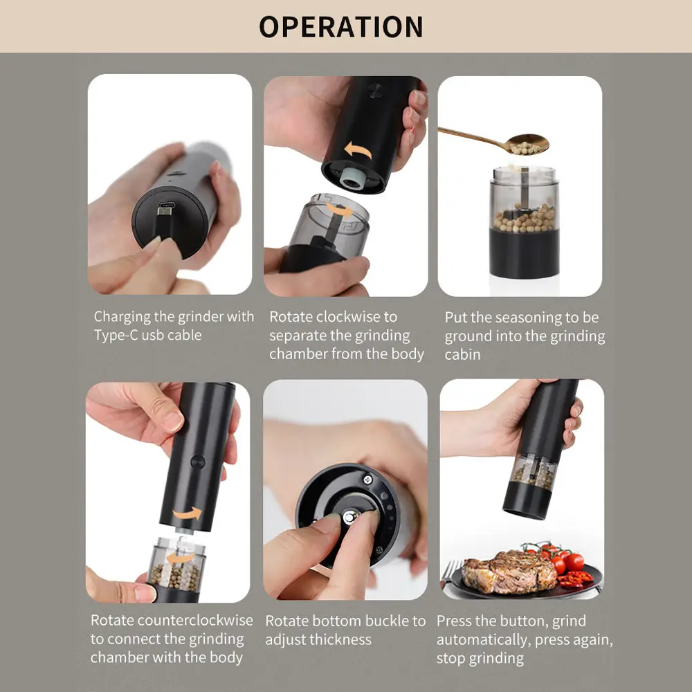 China Rechargeable New Smart USB Salt Electric Pepper Mill Rechargeable Grinder Set Manufacturer, Supplier