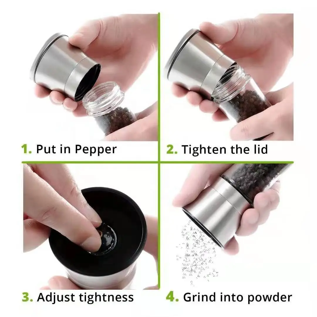 Wholesale Adjustable Refillable Stainless Steel Chili Salt and Pepper Grinder Set Manufacturers, Factory