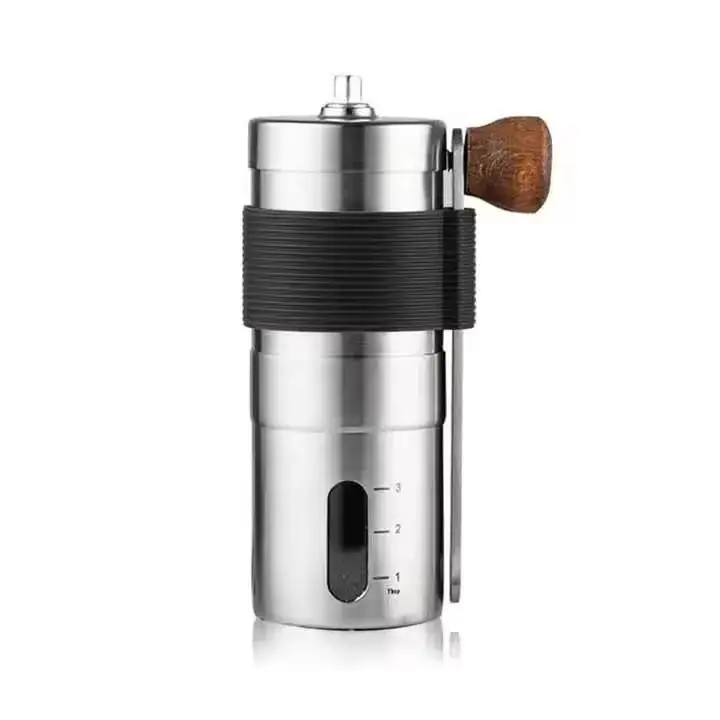 China Manual Stainless Steel Coffee Grinder Adjustable Settings With Brown Anti Slip Sheath Factories, Factory