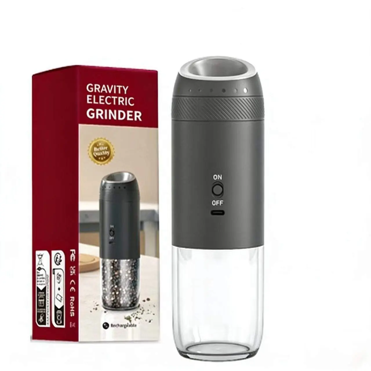Wholesale Rechargeable Black Pepper Mill Grinder With Blue Light and Stand Manufacturers, Suppliers