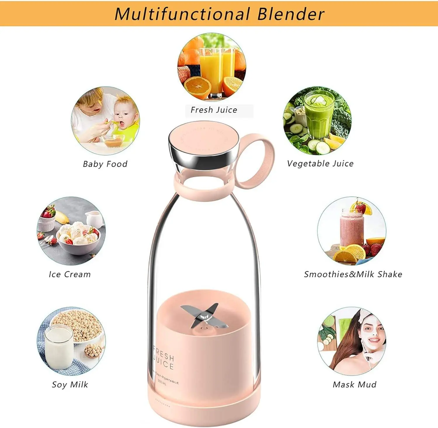 OEM Portable 350ML Wireless Rechargeable USB Juicer Cup Blender Manufacturer, Factories