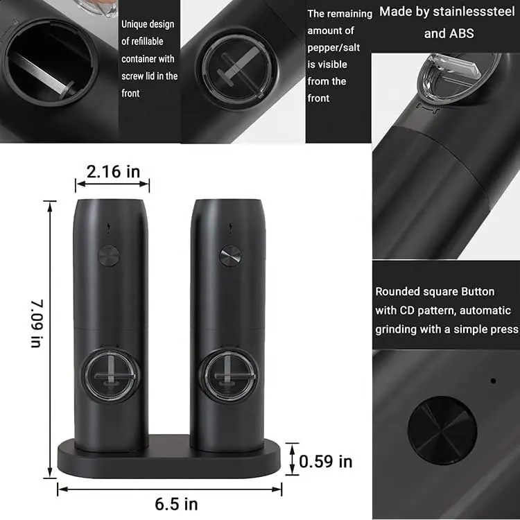 High-Quality Electric Rechargeable Salt and Pepper Grinder Mill Set with LED Light Manufacturer, Supplier