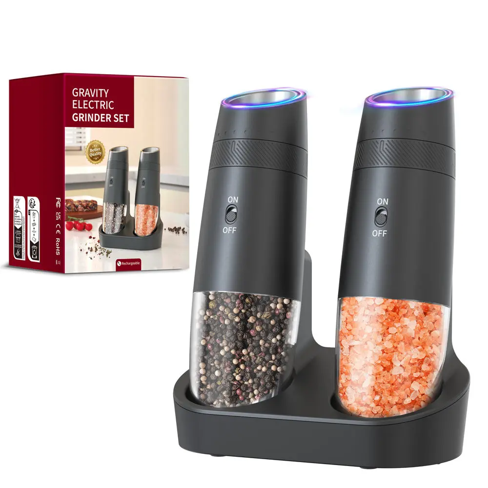 Wholesale Rechargeable Electric Salt and Pepper Grinder Set Gravity Pepper Mills Set with LED Suppliers, Supplier