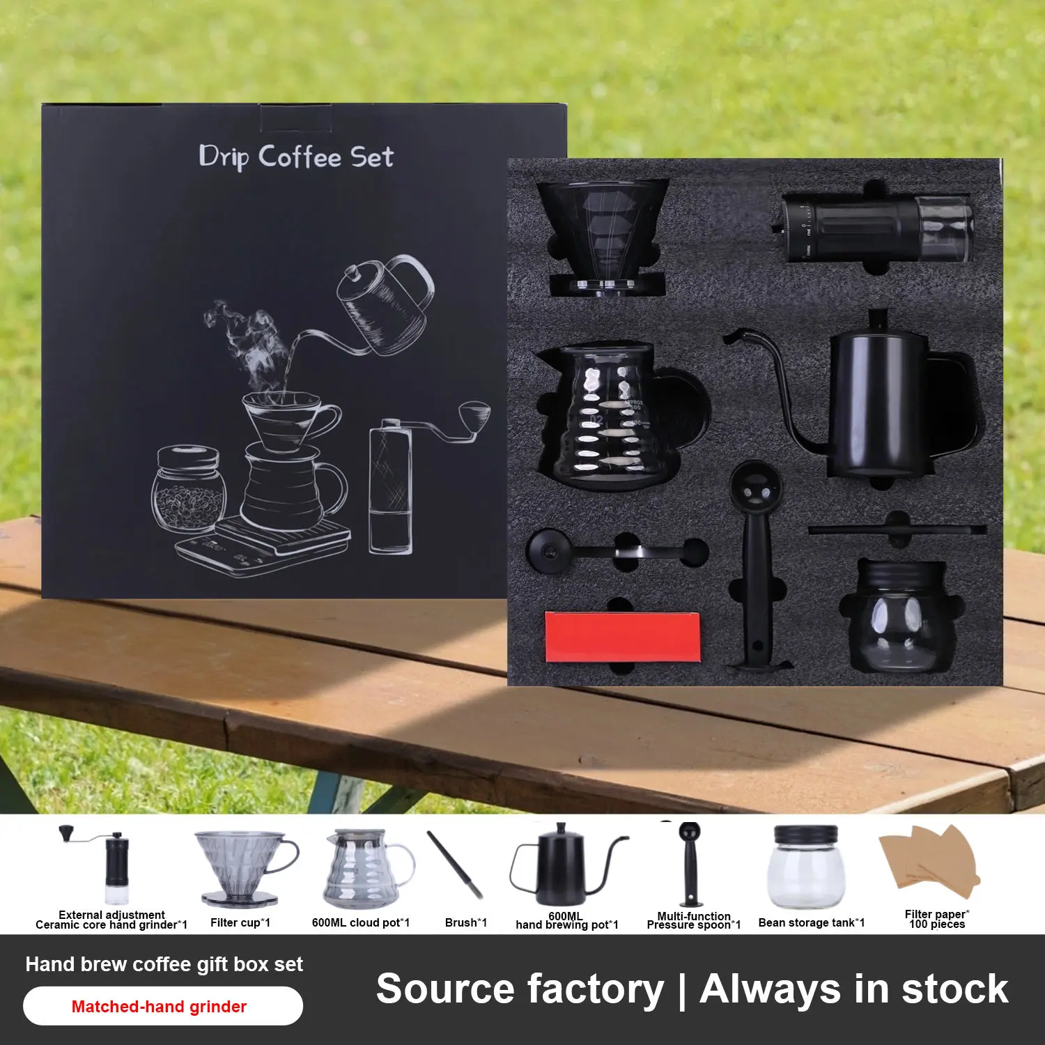 OEM Pour Over Coffee Set Manual Stainless Steel Coffee Cup Hand-brewed Pot Pot Filter Drain Manual Coffee Grinder Set Manufacturer, Suppliers