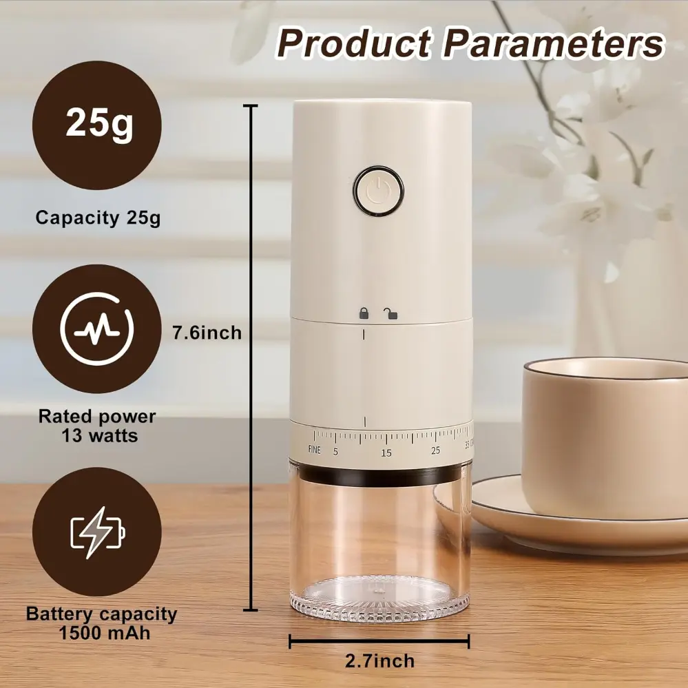 High-Quality USB Rechargeable Portable Electric Coffee Grinder With Conical Ceramic Burr Manufacturer, Factories