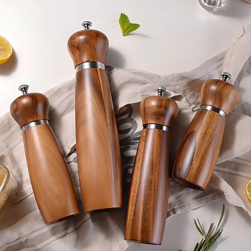 Wholesale 8 Inches Each Acacia Wood Salt Pepper Grinder Set with Wood Stand Manufacturer, Supplier